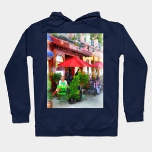 Hoboken NJ - Outdoor Cafe With Red Umbrellas Hoodie